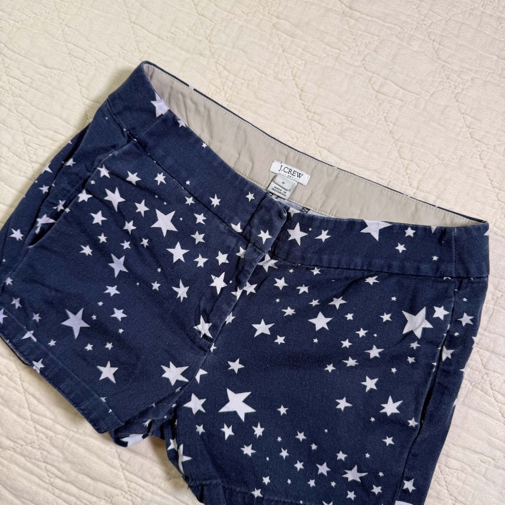 J.Crew Navy Blue Star Print Chino Shorts Size 0 H5169 Americana Celestial - Picture 2 of 6
